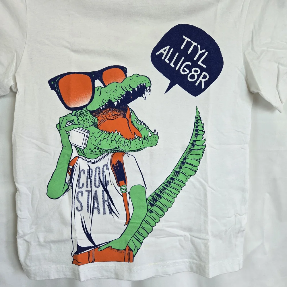 Childrens Place Boys White Tee Crocodile TTYL Short Sleeve Graphic Tee Small 5/6